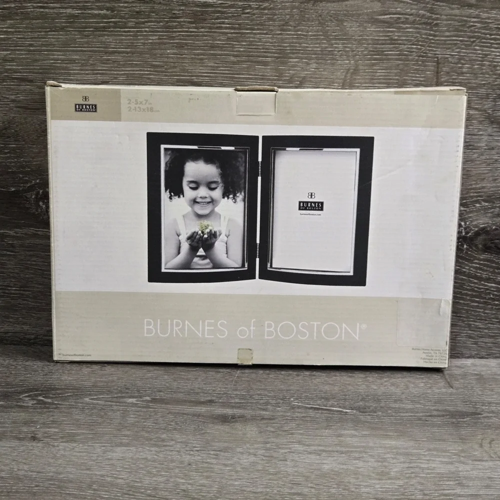 Burnes of Boston Wood Double Hinged Picture Frame Black 5x7 Contemporary New